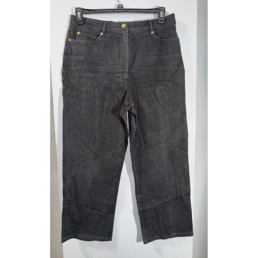 St. John Sport Marie‎ Gray wide leg cropped black washed Jean pants women's 14